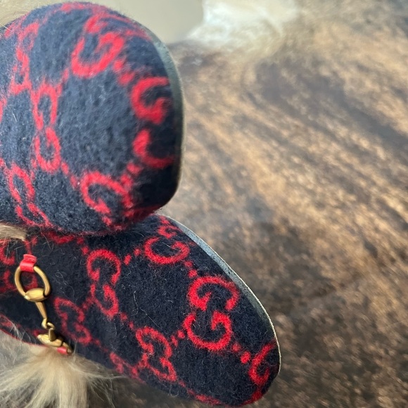 SOLD!! GUCCI DOUBLE GG WOOL/SHEARLING FUR MULE/SHOES/SLIDE - Picture 5 of 9